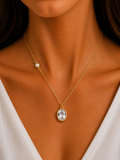 Damnstyle Anti-Tarnish Oval Crystal Pendant With Faux Pearl Accent