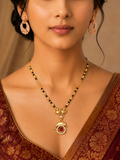 Damnstyle Gold Plated CZ Round Pendant Mangalsutra for Women & Girls