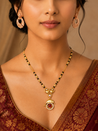 Damnstyle Gold Plated CZ Round Pendant Mangalsutra for Women & Girls