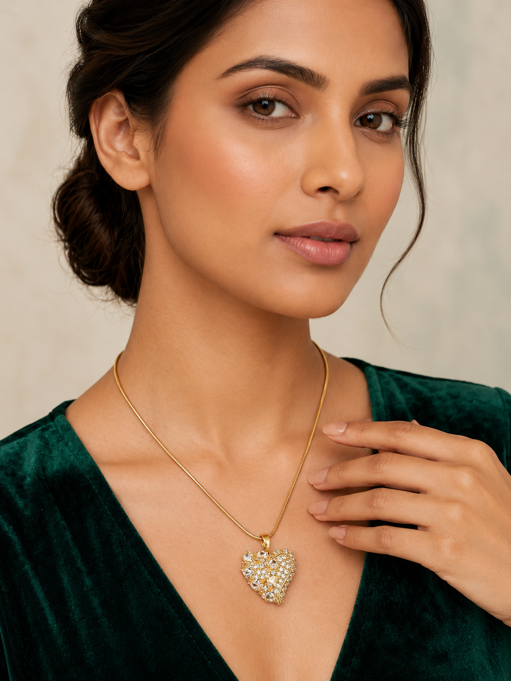 Gold Plated Heart Pendant Chain with AAA CZ Stones for Women