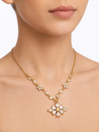 Gold Plated Floral Crystal Pendant Necklace for Women & Girls