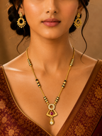 Damnstyle Women's Gold Plated Black Bead Mangalsutra with Designer Pendant