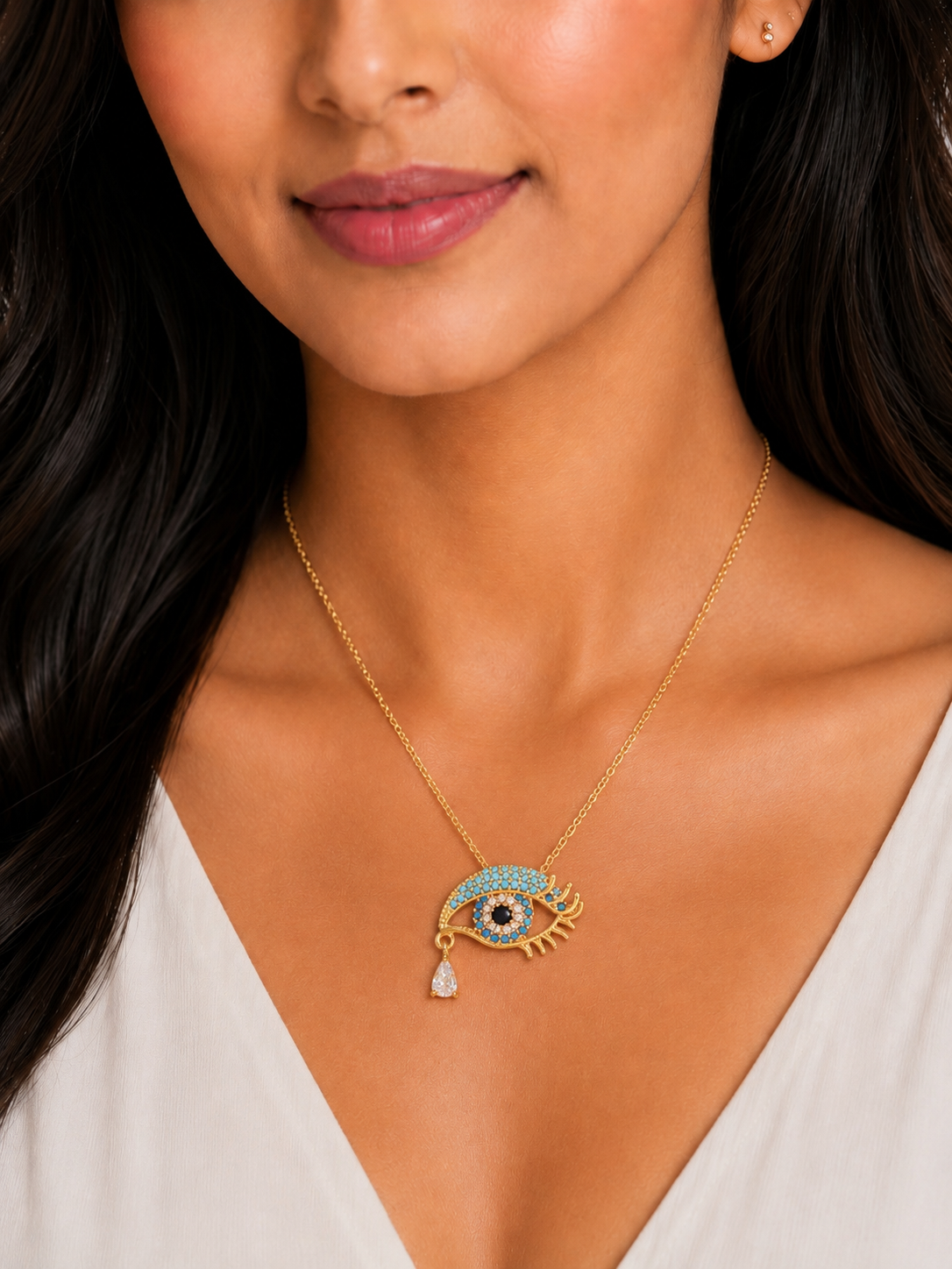 Damnstyle Stainless Steel Gold-Plated Evil Eye Protection Pendant