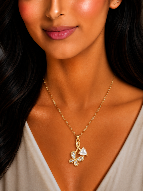 Damnstyle Anti-Tarnish Butterfly Pendant With Monalisa Stone