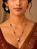 Damnstyle Gold Plated Ruby Heart Mangalsutra Necklace for Women