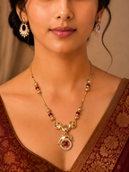Damnstyle Gold Plated Ruby Heart Mangalsutra Necklace for Women