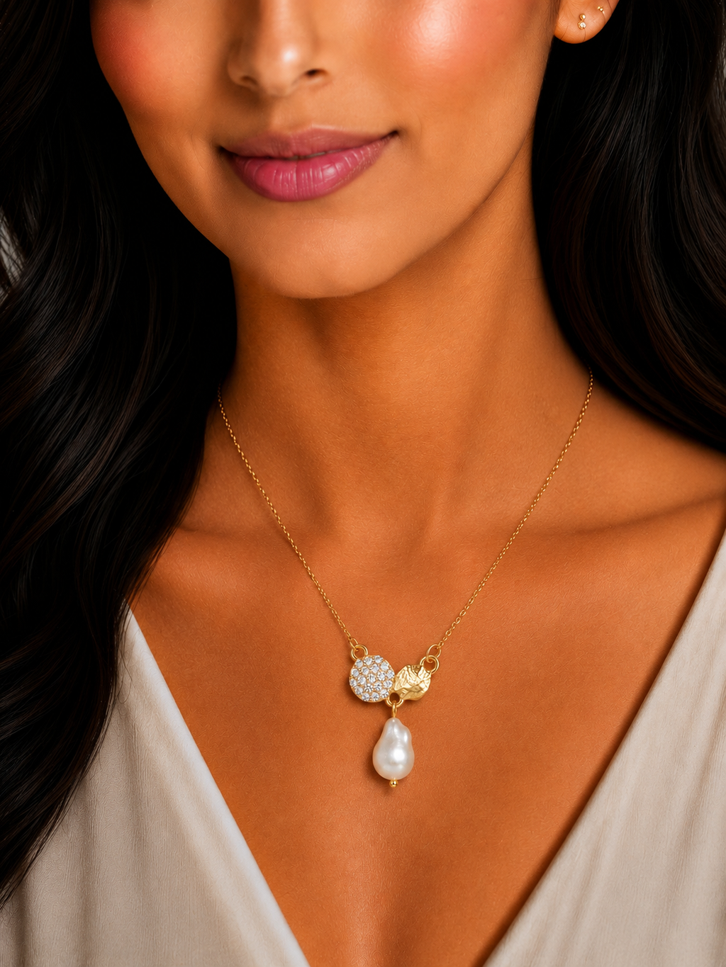 Damnstyle Anti-Tarnish Pavé Disc & Drop Pearl