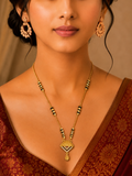 Damnstyle Women's Gold Plated Black Bead Mangalsutra with Diamond Pendant