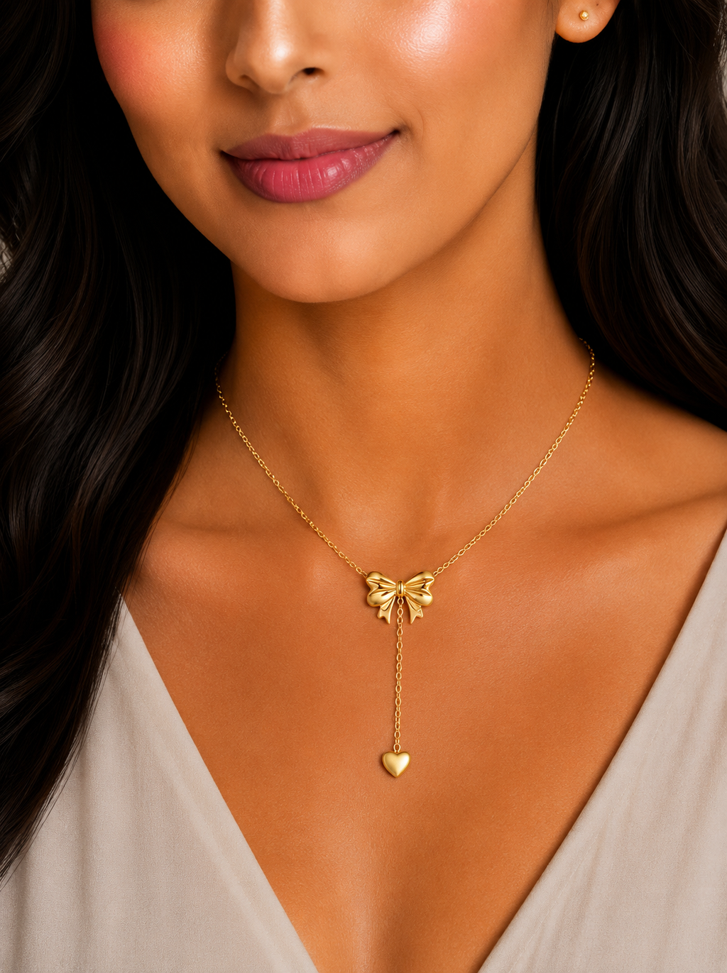 Damnstyle Gold-Plated Stainless Steel Anti-Tarnish Heart Bow Pendant