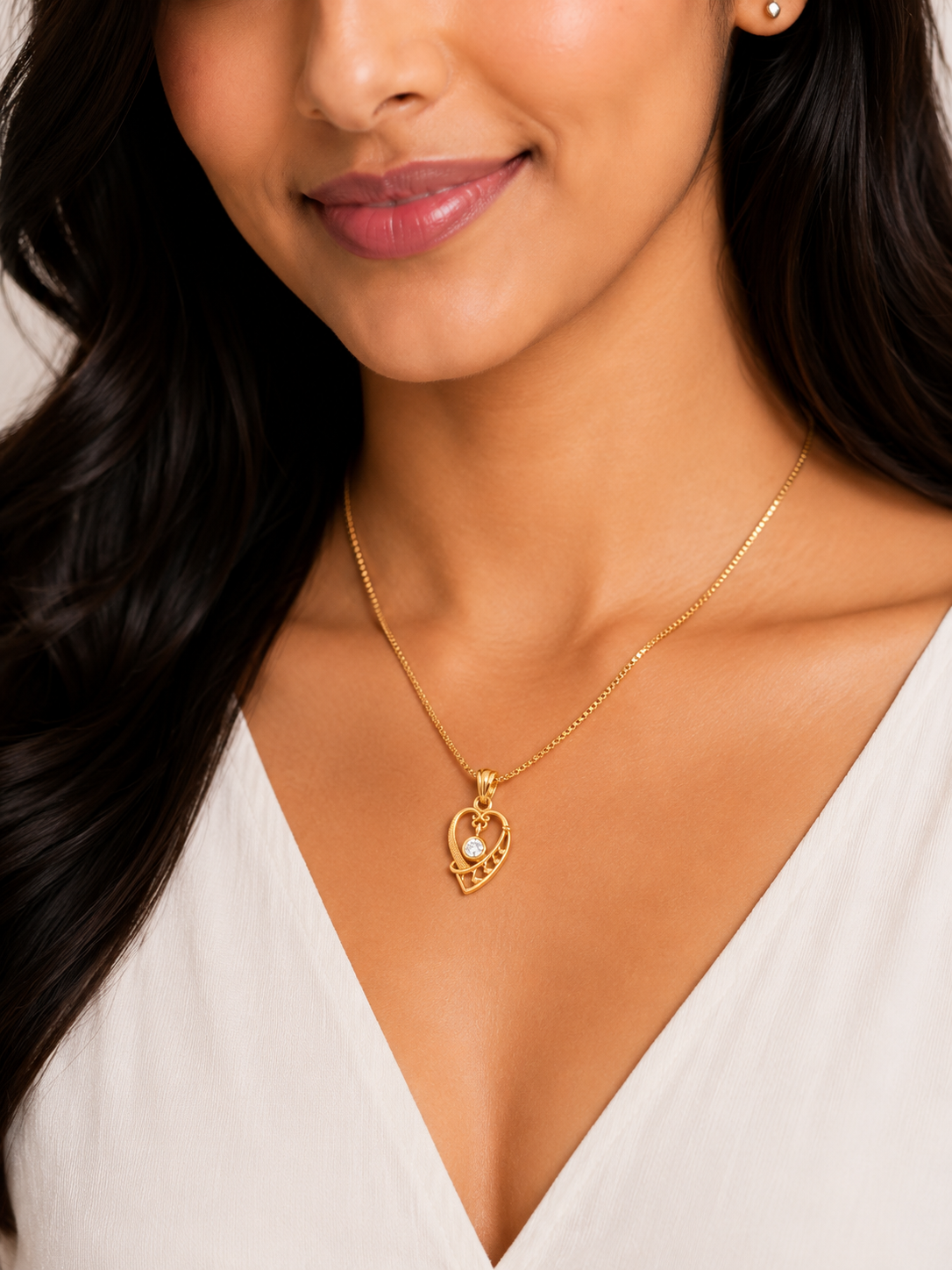 Damnstyle Necklace Anti-Tarnish Open Heart Crystal Pendant Chain
