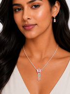 Damnstyle Necklace Anti-Tarnish Pink Butterfly Rhinestone Set With Earrings