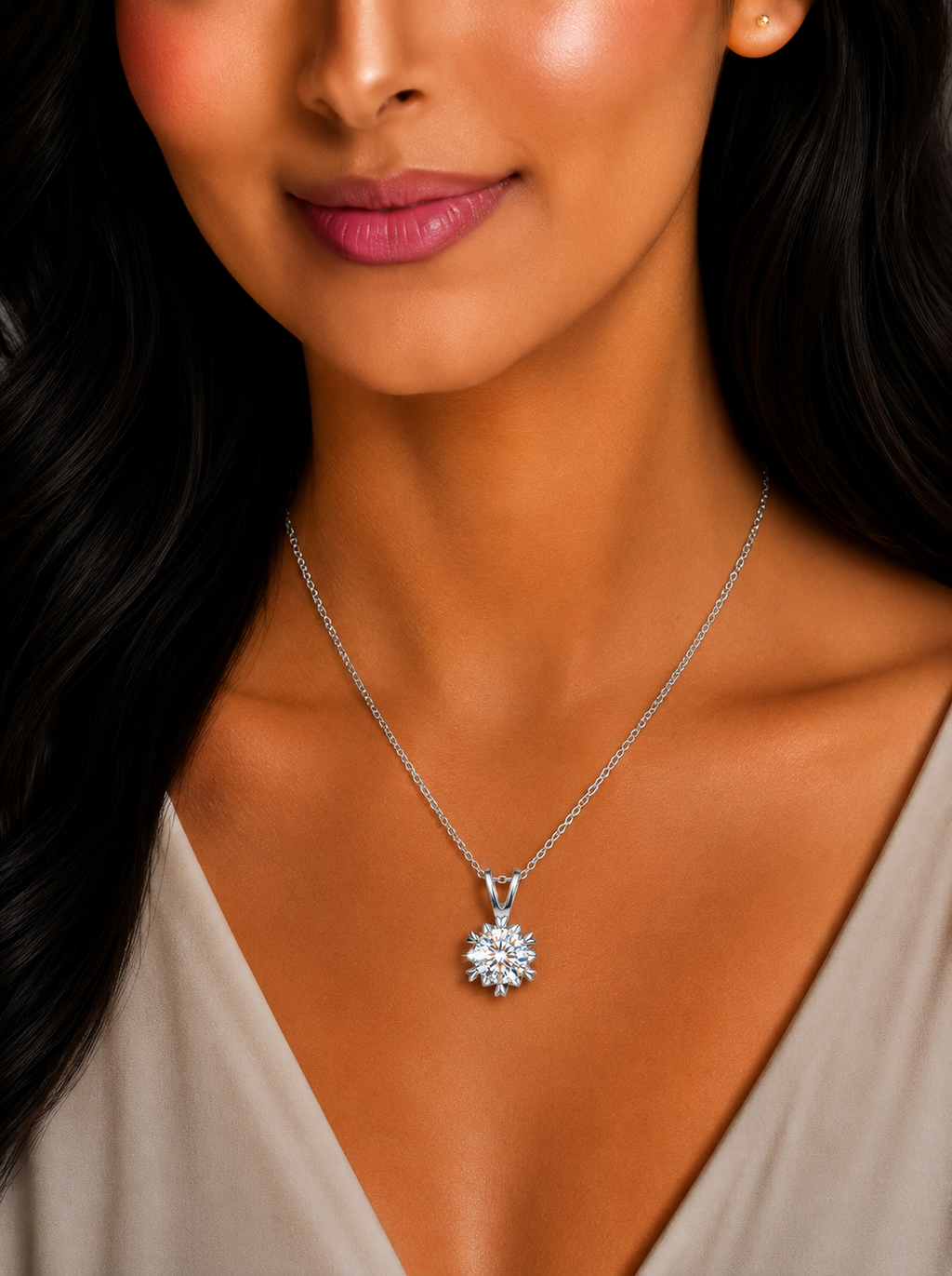 Silver Plated American Diamond Studded Rown Contemporary Pendant