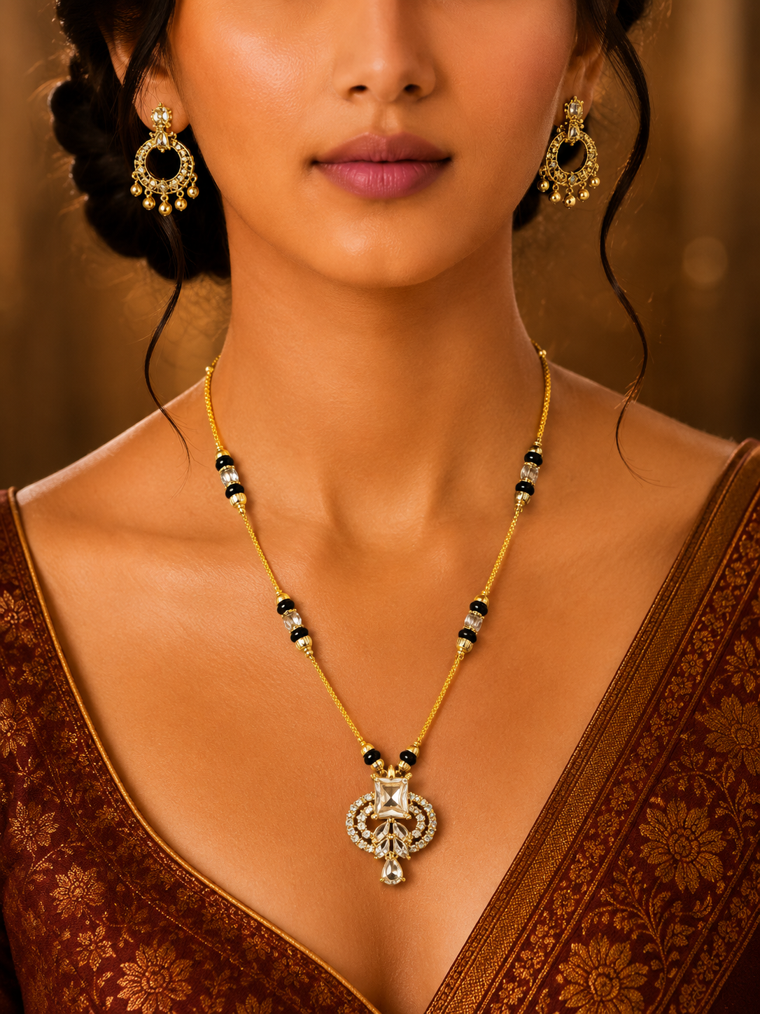 Damnstyle Gold Plated Mangalsutra with CZ Diamond for Women