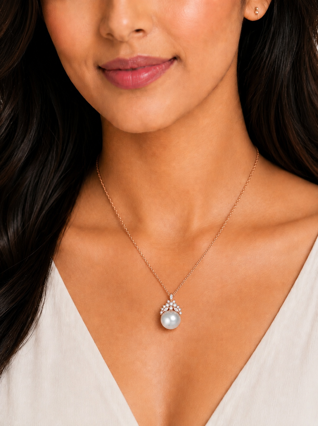 Damnstyle Rose Gold-Plated AD & Pearl Studded Crown Korean Pendant