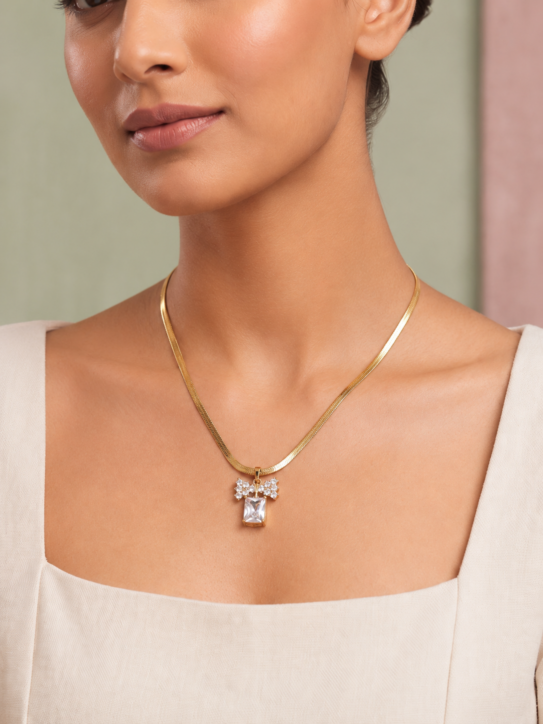 Premium Gold Plated Bow Crystal Pendant for Women