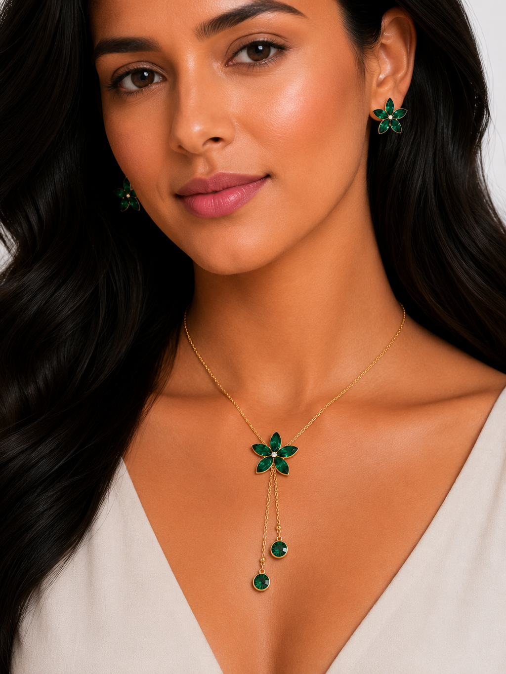 Damnstyle Necklace Anti-Tarnish Flower Set with Earrings