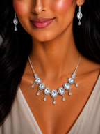 Damnstyle Anti-Tarnish White Crystal Gemstone Set With Earrings