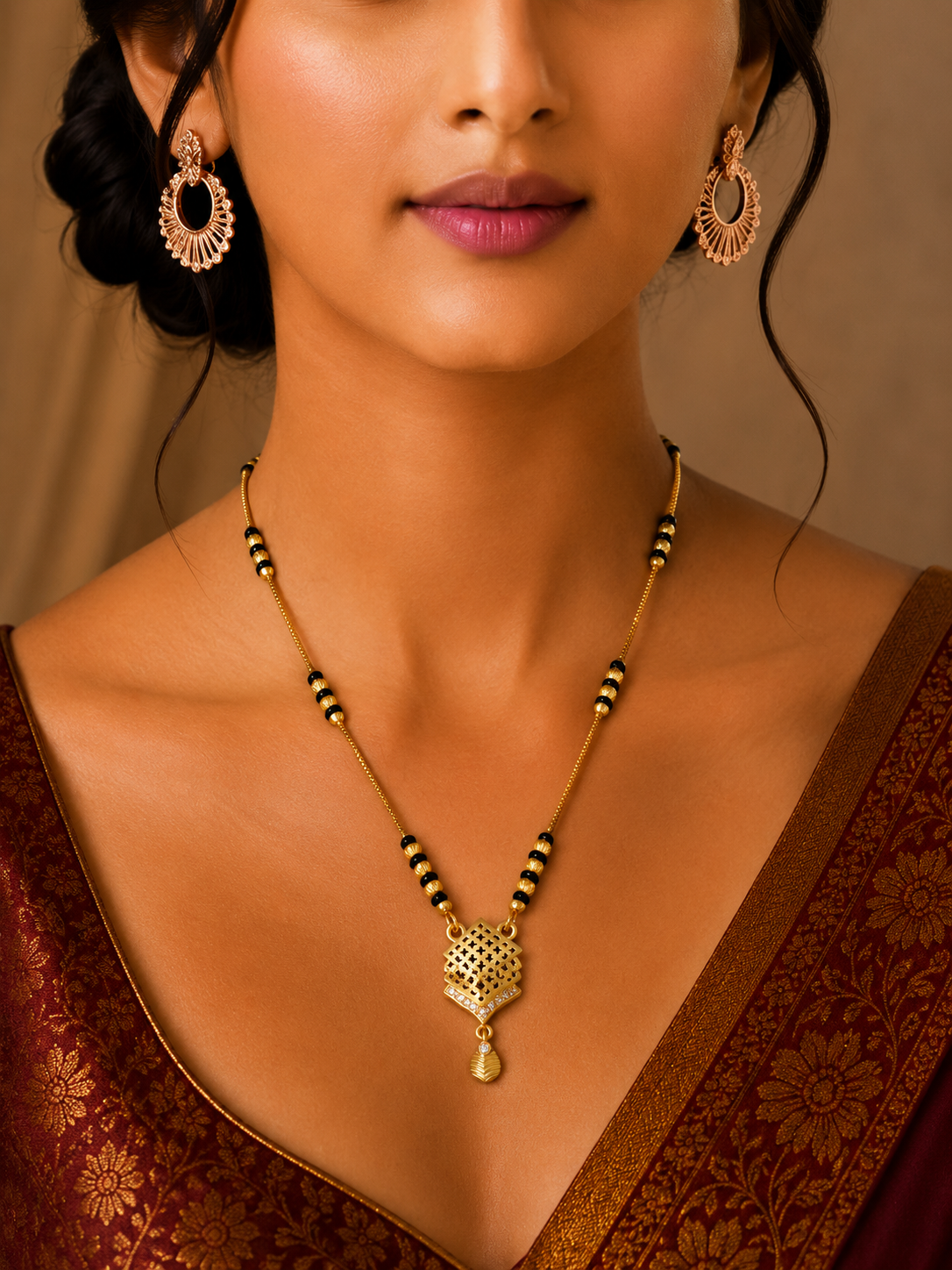 Damnstyle Gold Plated Mangalsutra Necklace for Women Traditional Design