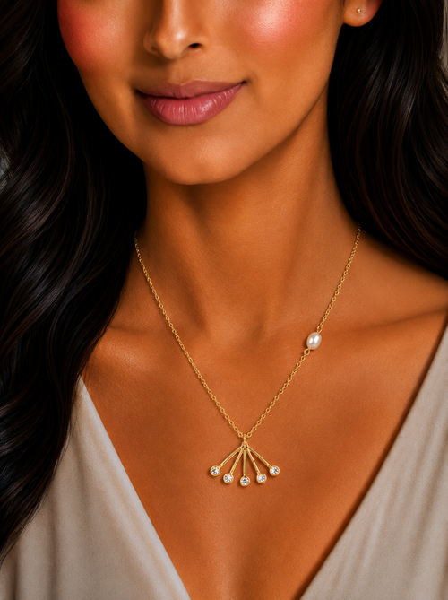 Damnstyle Anti-Tarnish Minimalist Pearl Fan Pendant
