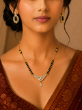 Damnstyle Gold Plated CZ Black Bead Mangalsutra Necklace for Women