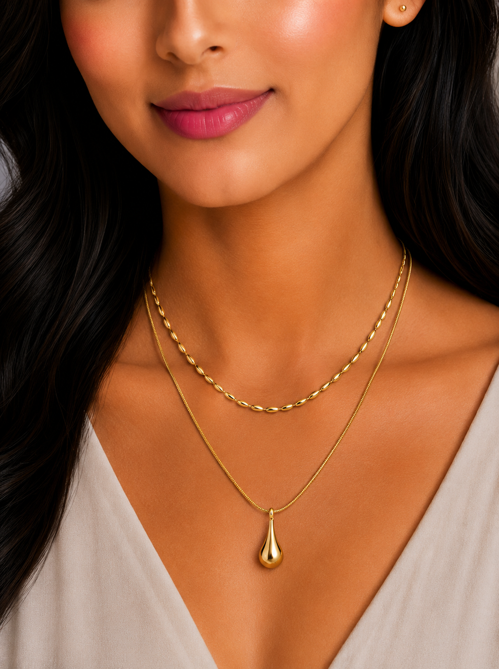 Damnstyle Gold-Plated Anti Tarnish Minimalistic Teardrop Layered Pendant