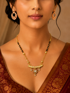 Damnstyle Gold Plated Black Bead Ruby CZ Mangalsutra for Women