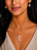 Damnstyle Anti-Tarnish Floral Crystal Teardrop Jewellery Set with Earrings