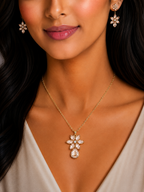 Damnstyle Anti-Tarnish Floral Crystal Teardrop Jewellery Set with Earrings