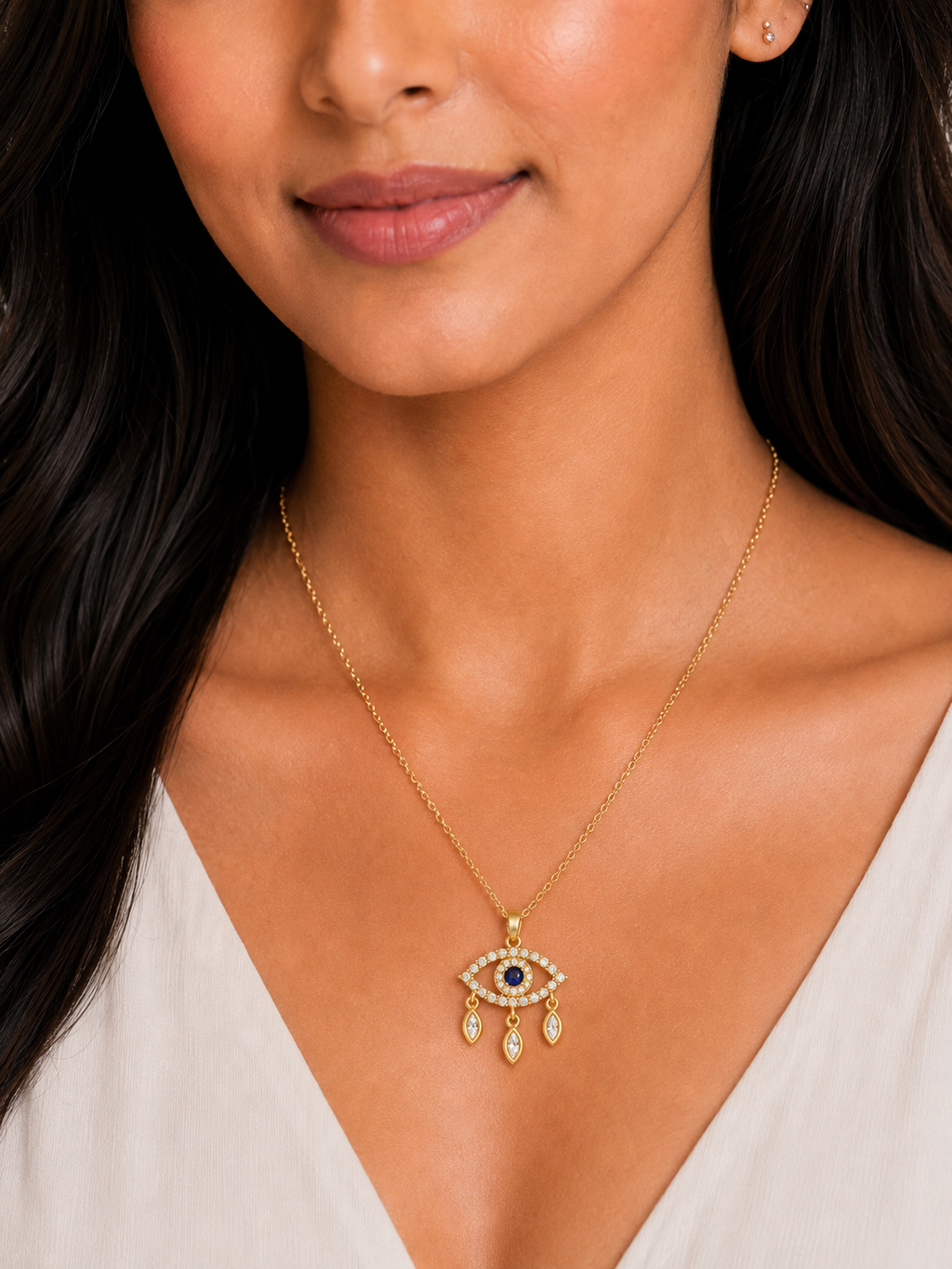 Damnstyle Gold-Plated Stainless Steel American Diamond Evil Eye Pendant