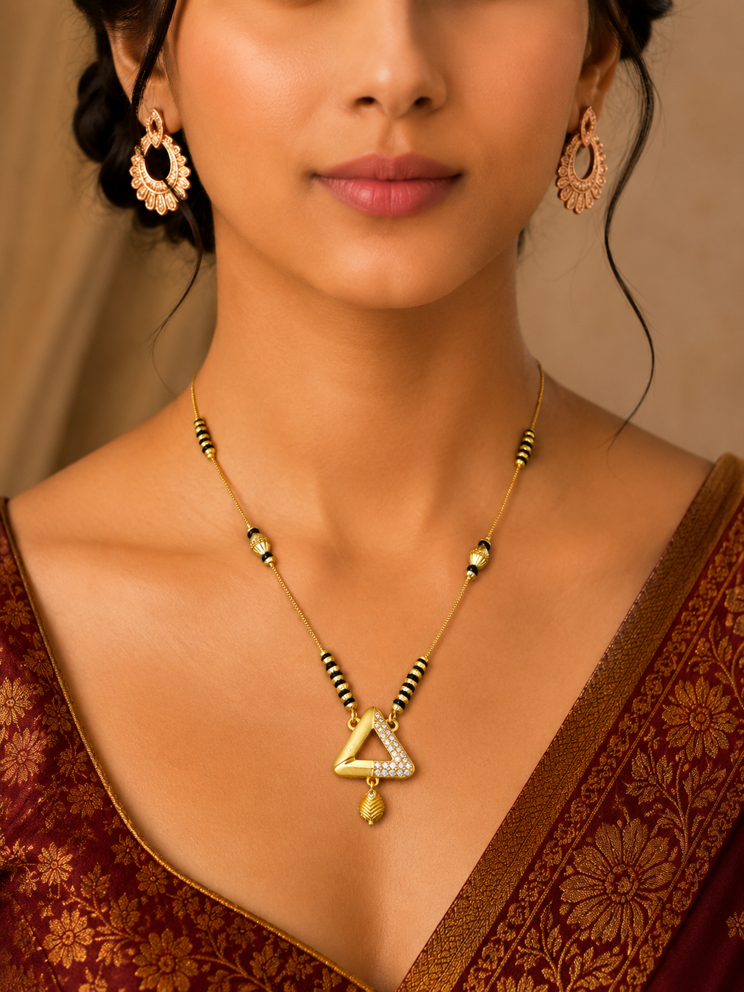 Damnstyle Gold Plated Triangle Pendant Mangalsutra for Women & Girls