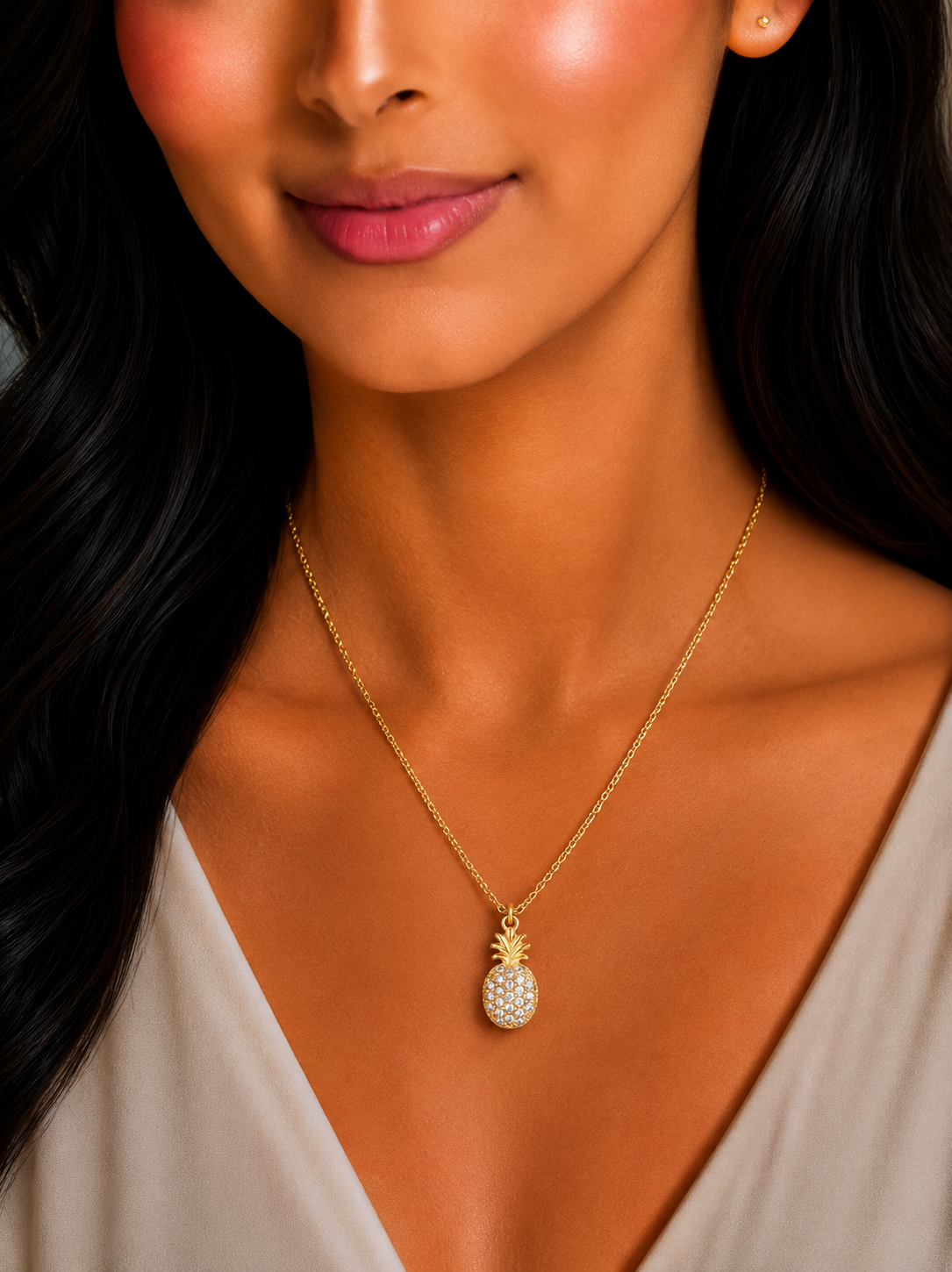 Damnstyle Anti-Tarnish Crystal Pineapple Pendant Chain