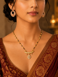 Damnstyle Gold Plated Black Bead Floral Mangalsutra for Women