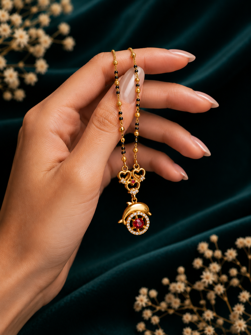 Damnstyle Gold Plated CZ Round Pendant Mangalsutra for Women & Girls