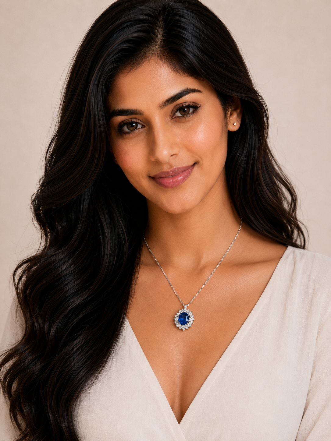 Damnstyle Silver-Plated Anti-Tarnish American Diamond Blue Oval Pendant