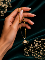 Damnstyle Gold Plated Black Bead CZ Fan Mangalsutra for Women