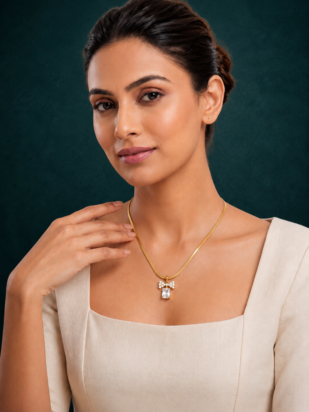 Premium Gold Plated Bow Crystal Pendant for Women