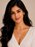 Damnstyle Anti-Tarnish Double Studded Heart Jewellery Set With Earrings