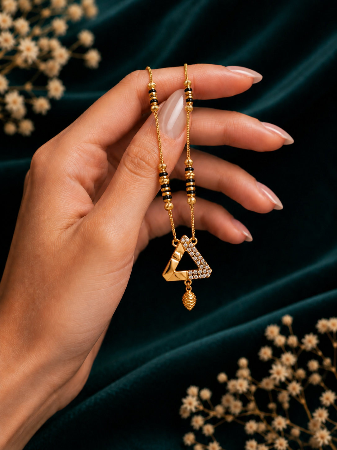 Damnstyle Gold Plated Triangle Pendant Mangalsutra for Women & Girls
