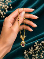 Damnstyle Gold Plated Heart Ruby Black Bead Mangalsutra for Women