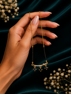 Damnstyle Gold Plated Black Bead CZ Drop Mangalsutra for Women & Girls