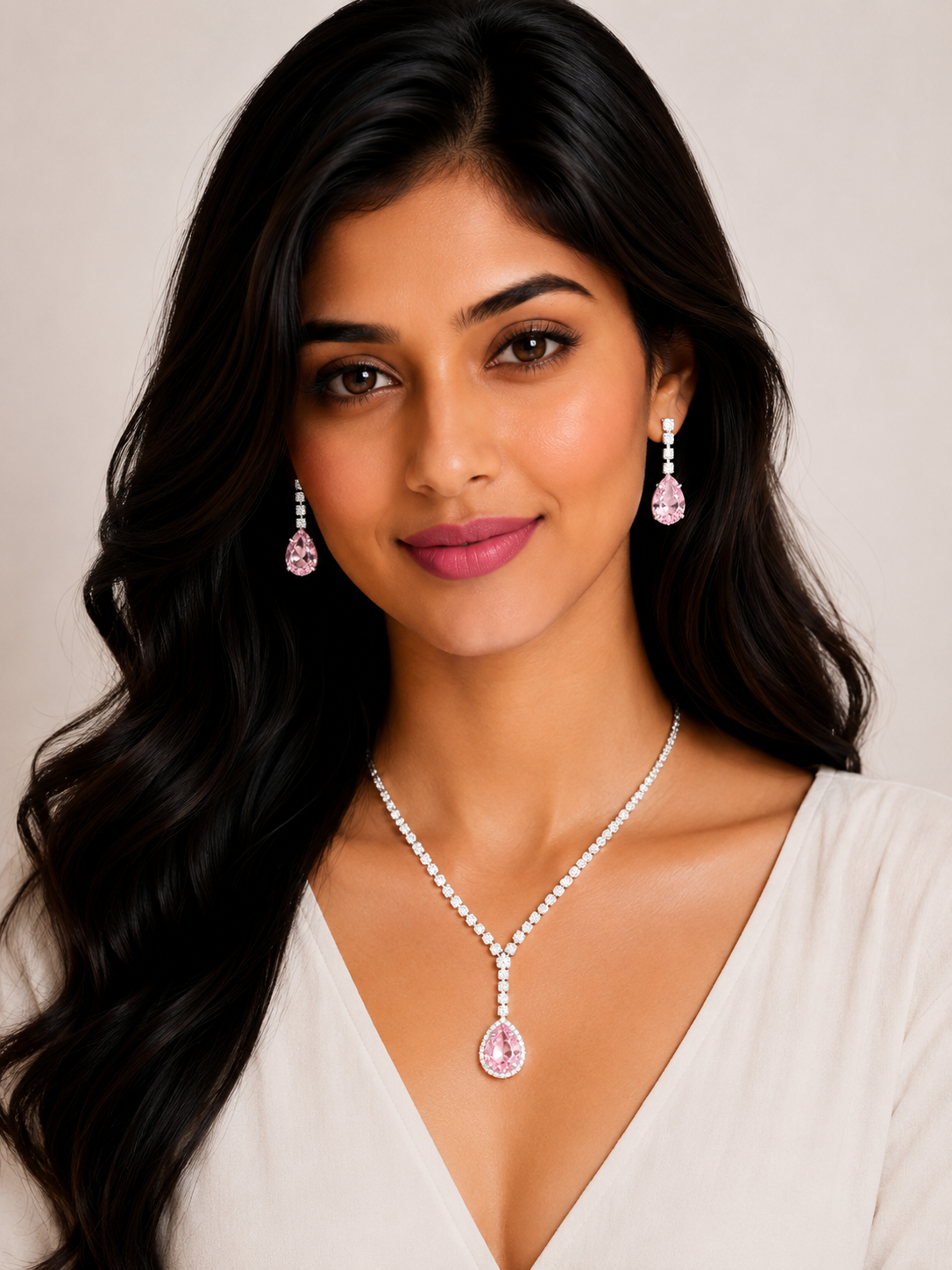 Damnstyle Anti-Tarnish Vintage Rose Rhinestone Set With Earrings