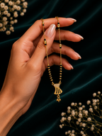 Damnstyle Women's Gold Plated Black Bead Mangalsutra with Pendant
