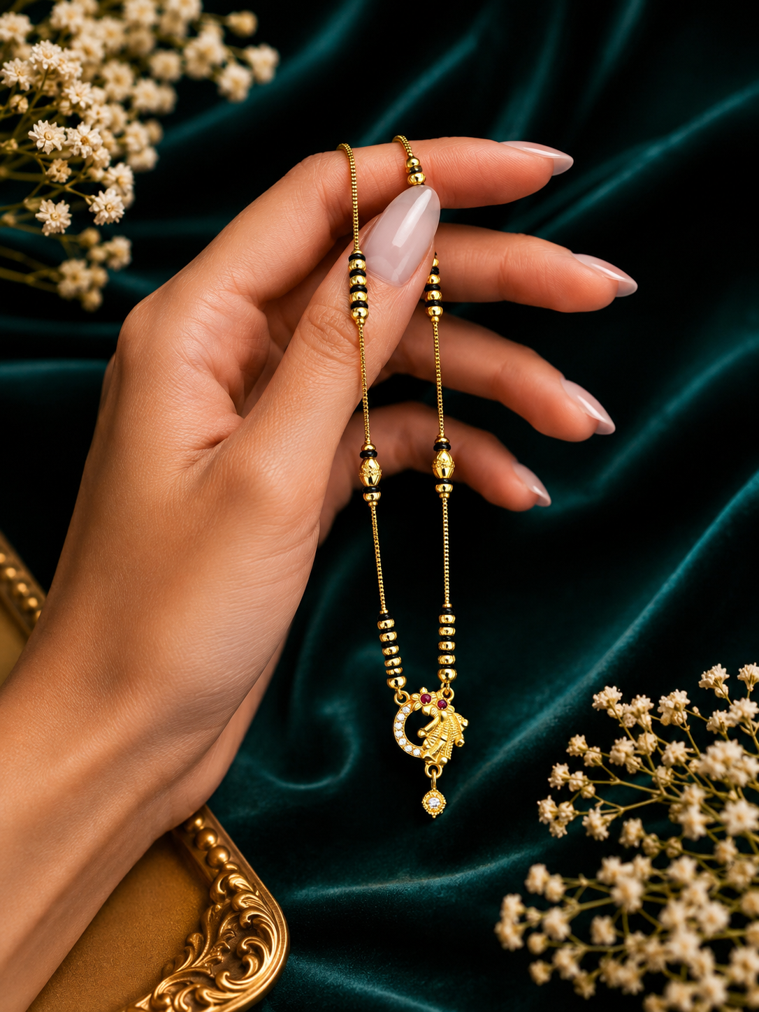 Damnstyle Gold Plated Peacock Design Mangalsutra Necklace for Women
