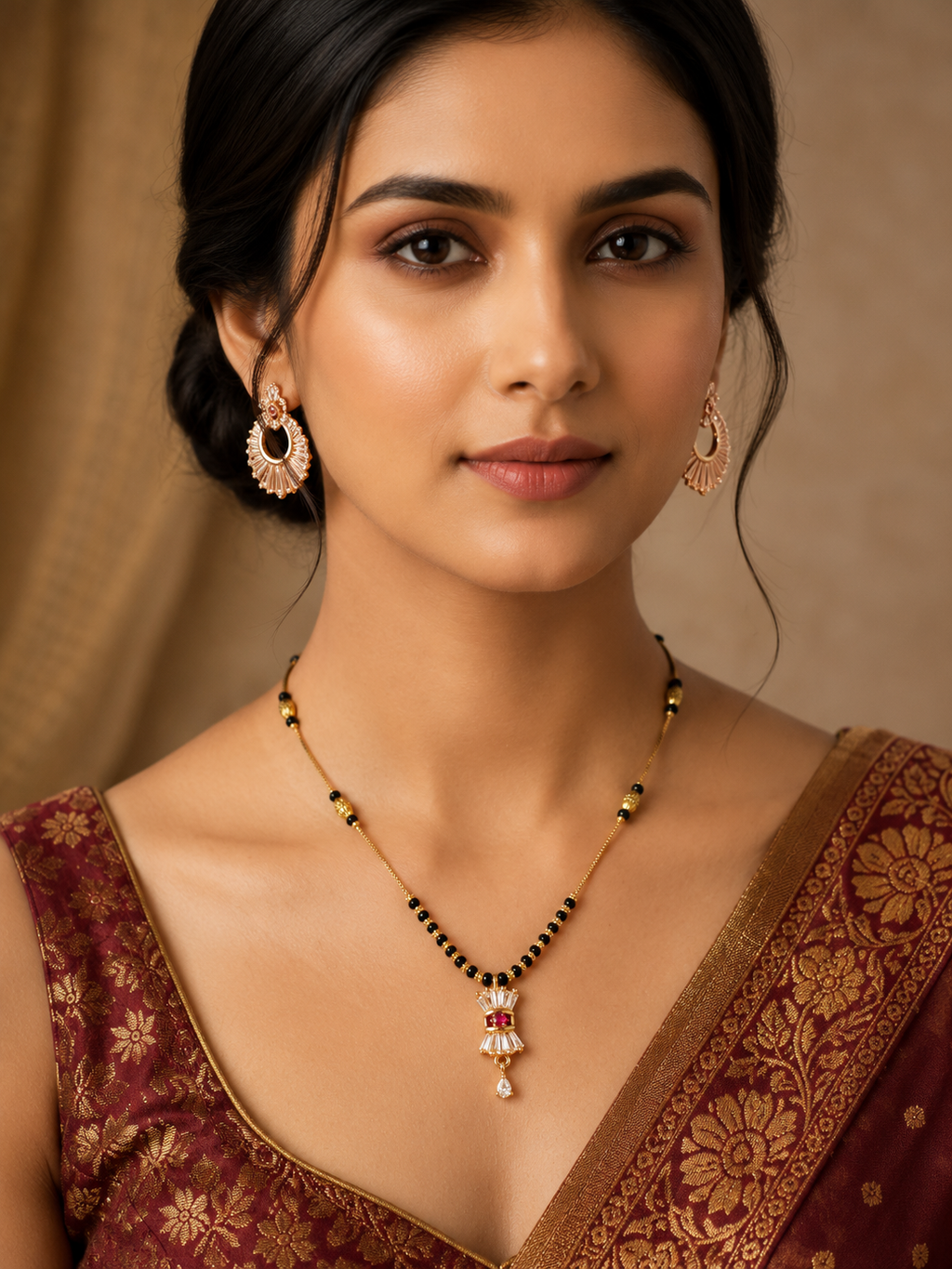 Damnstyle Gold Plated Black Bead CZ Studded Mangalsutra for Women