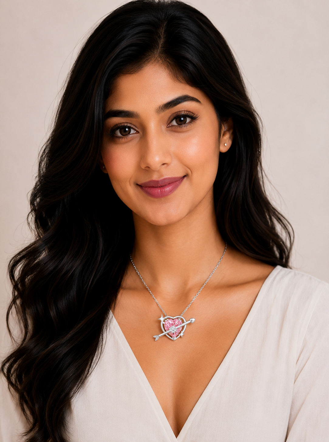 Damnstyle Silver-Plated AD Studded Pink Heart Pendant