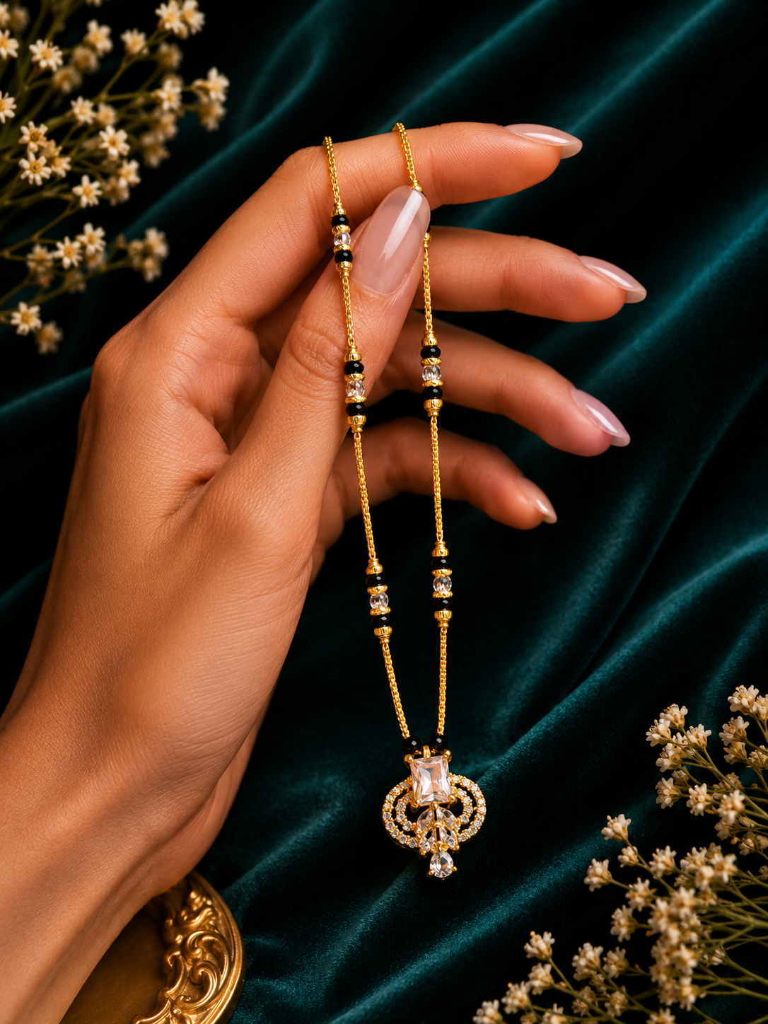 Damnstyle Gold Plated Mangalsutra with CZ Diamond for Women