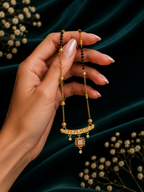 Damnstyle Gold Plated Black Bead CZ Pendant Mangalsutra for Women