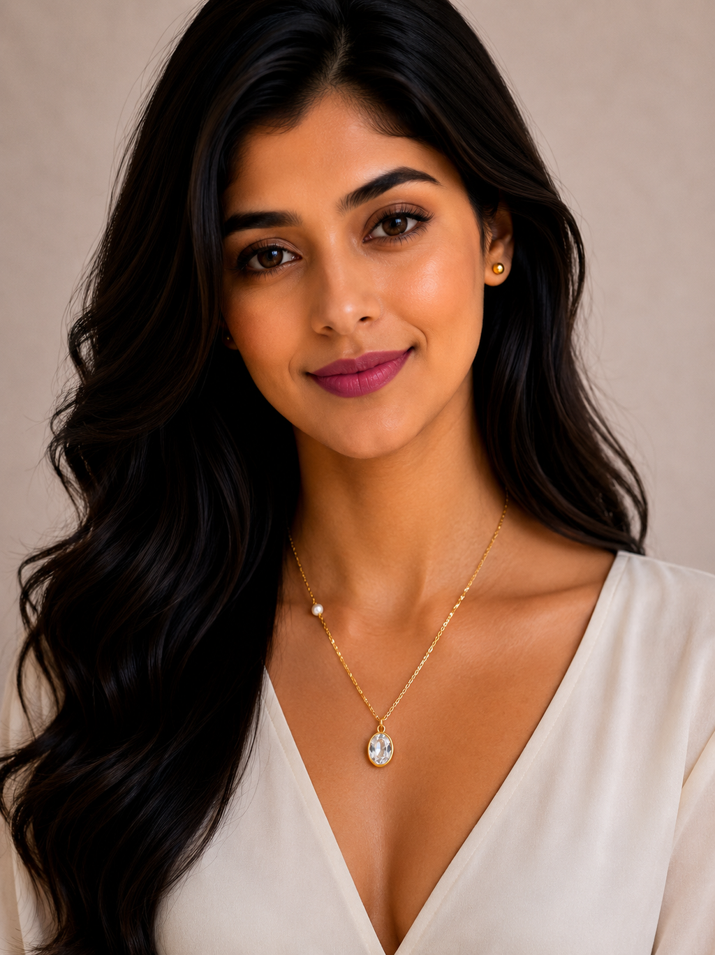Damnstyle Anti-Tarnish Oval Crystal Pendant With Faux Pearl Accent