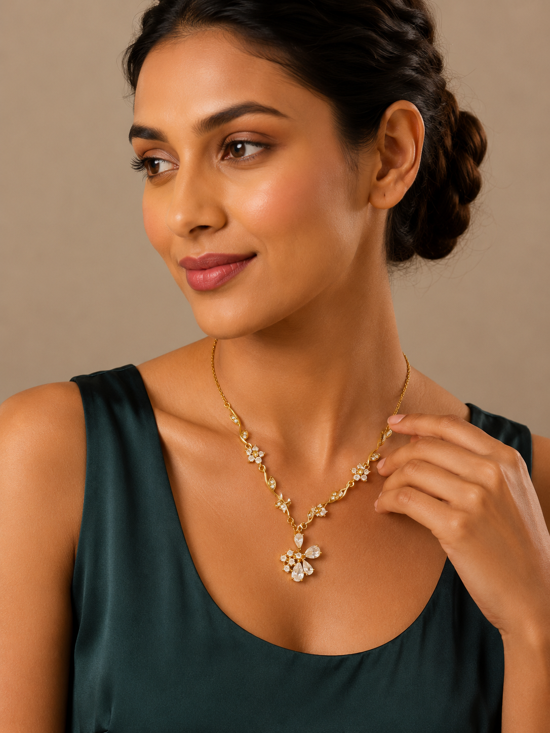 Gold Plated Floral Vine Pendant Necklace for Women