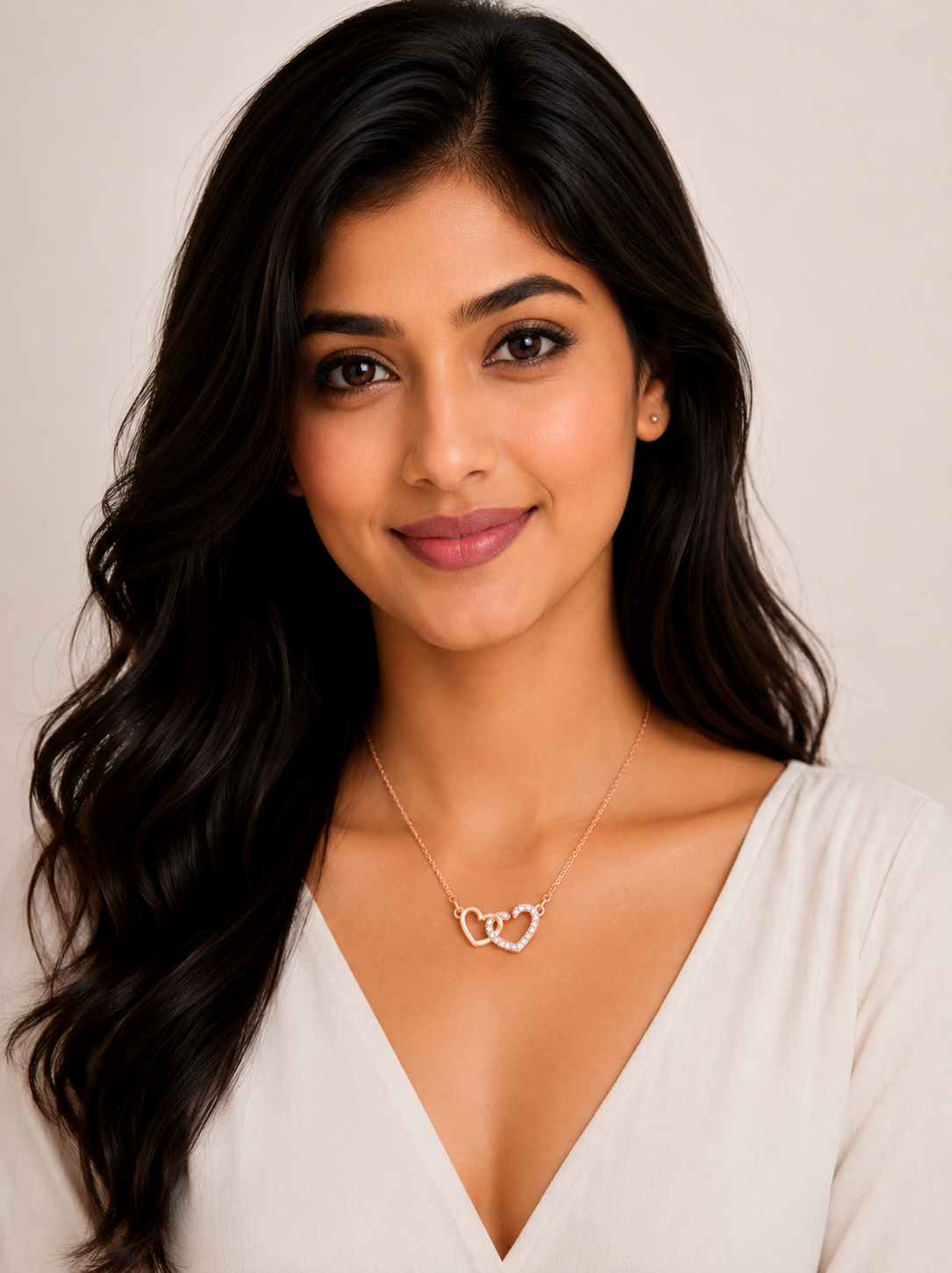 Damnstyle Rose Gold-Plated AD Studded Dual Heart Korean Pendant
